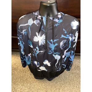 IVY Park Ink Cloud Floral Hooded Pullover Windbreaker Jacket Black Womens Sz M